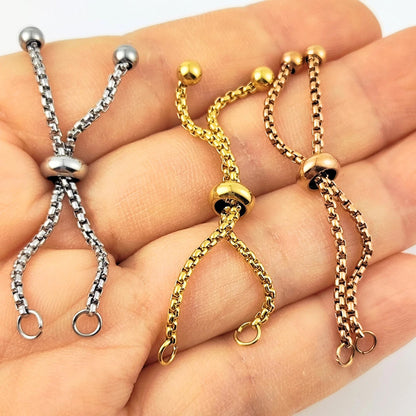 5cm Long 1.8mm Stainless Steel Adjustable Bolo Bracelet for Jewelry Making, Waterproof Slider Clasp Box Chain Blank Semi Finished Supplies