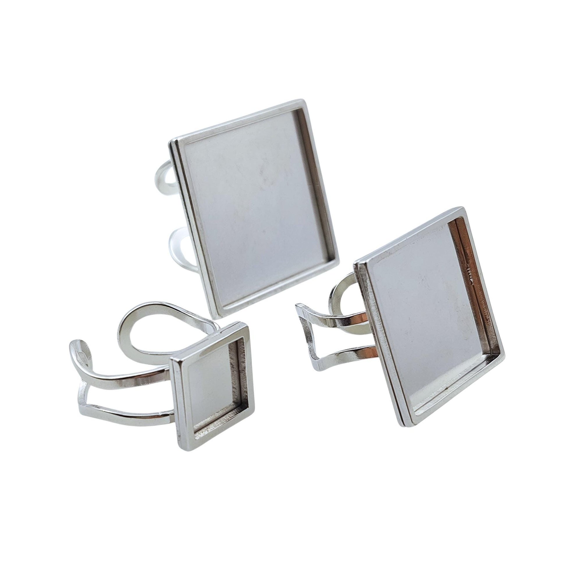 10pcs Stainless Steel 316L Square Thick Rim Ring Bezel Setting Blanks DIY Adjustable Finger Ring Base Jewelry Findings 10mm / 20mm / 25mm