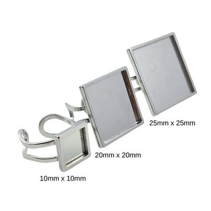 10pcs Stainless Steel 316L Square Thick Rim Ring Bezel Setting Blanks DIY Adjustable Finger Ring Base Jewelry Findings 10mm / 20mm / 25mm