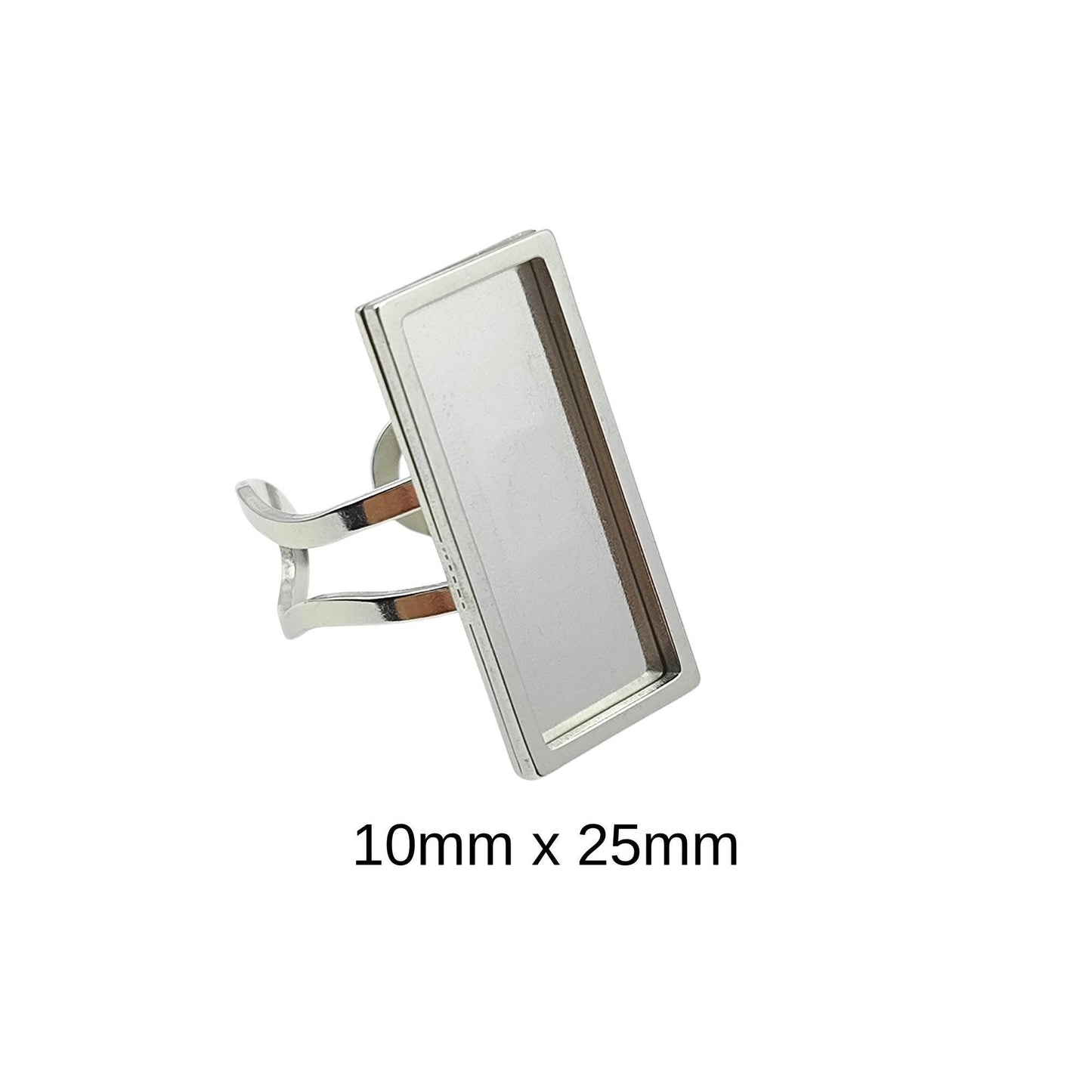 10pcs Stainless Steel 316L Rectangular Thick Rim Ring Bezel Setting Blanks DIY Adjustable Finger Ring Base Cabochon Jewelry Findings 10x25mm