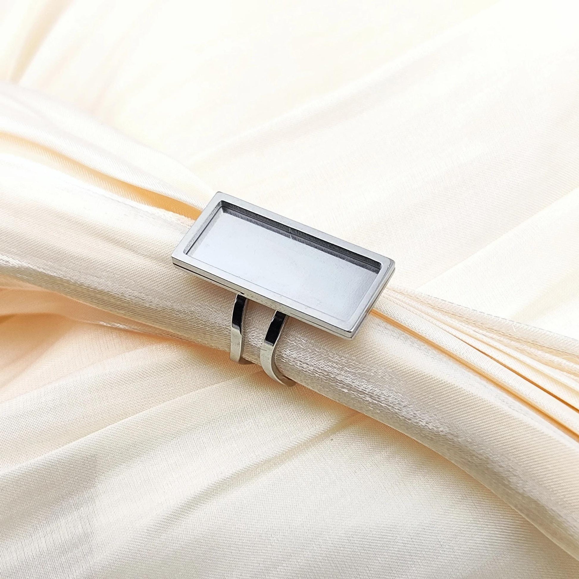 10pcs Stainless Steel 316L Rectangular Thick Rim Ring Bezel Setting Blanks DIY Adjustable Finger Ring Base Cabochon Jewelry Findings 10x25mm