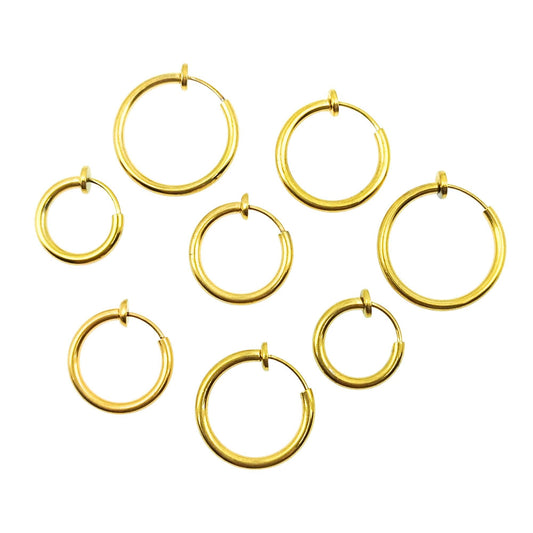 10pcs Stainless Steel Clip-on Hoop Earrings, No Pierce Jewelry