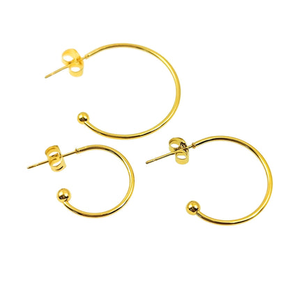 10pcs 15/20/25mm Gold Plated Stainless Steel Hoop C Shape Ball End Earrings Classic Earrings Lightweight Hoop Earrings With Backs DIY