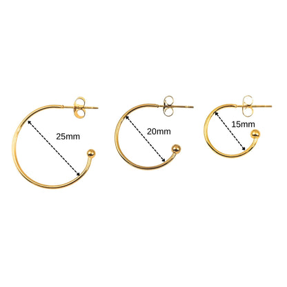 10pcs 15/20/25mm Gold Plated Stainless Steel Hoop C Shape Ball End Earrings Classic Earrings Lightweight Hoop Earrings With Backs DIY
