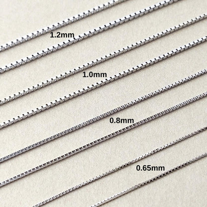 Dainty 925 Sterling Silver Blank Box Chain for Jewelry Making, Thin Finished Necklace Chain Bulk, Tarnish Resistant Artisan Supplies