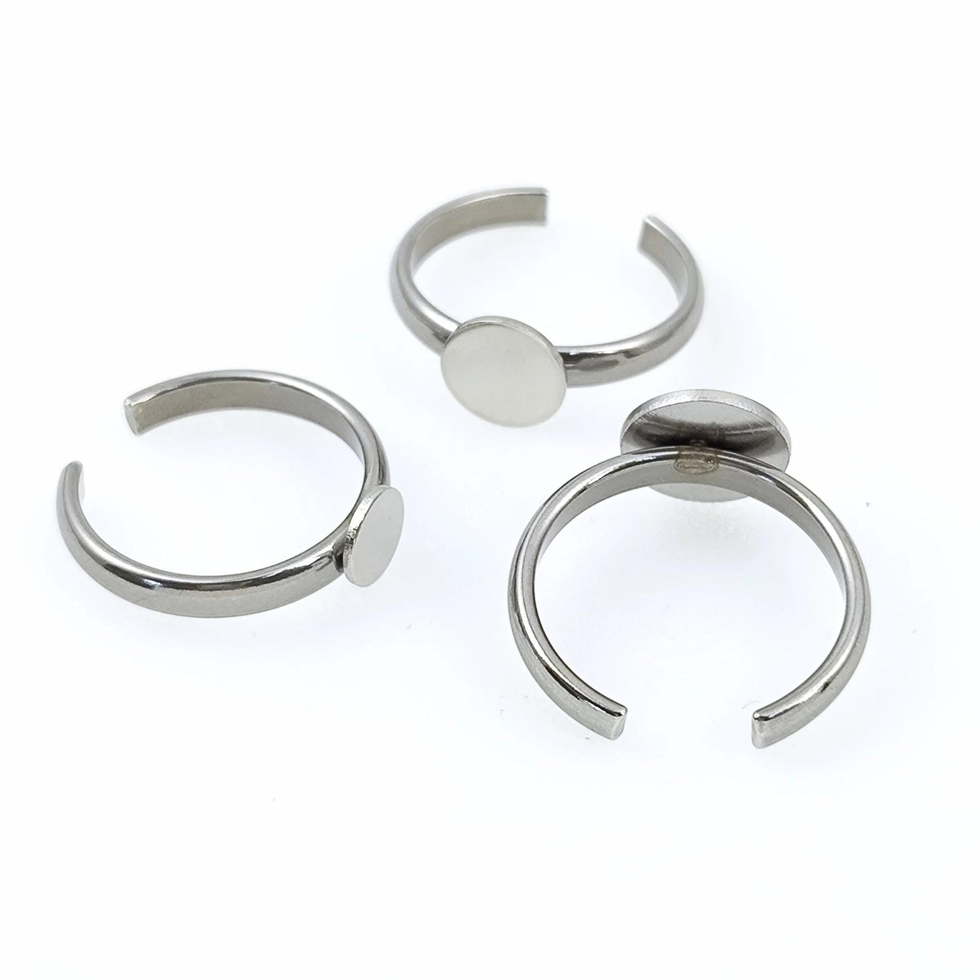 Stainless Steel Bezel Ring Blanks, 6-10mm Flat Round, DIY Jewelry Findings