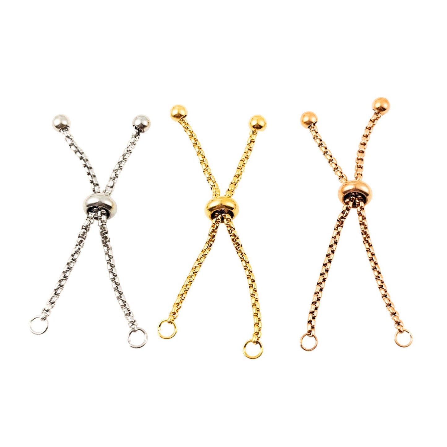 5cm Long 1.8mm Stainless Steel Adjustable Bolo Bracelet for Jewelry Making, Waterproof Slider Clasp Box Chain Blank Semi Finished Supplies