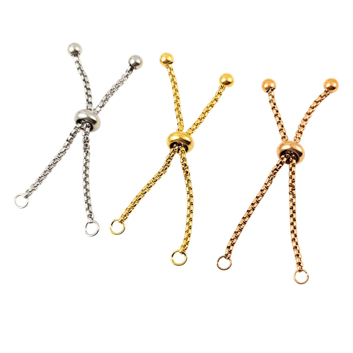 5cm Long 1.8mm Stainless Steel Adjustable Bolo Bracelet for Jewelry Making, Waterproof Slider Clasp Box Chain Blank Semi Finished Supplies