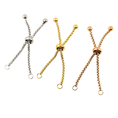 5cm Long 1.8mm Stainless Steel Adjustable Bolo Bracelet for Jewelry Making, Waterproof Slider Clasp Box Chain Blank Semi Finished Supplies