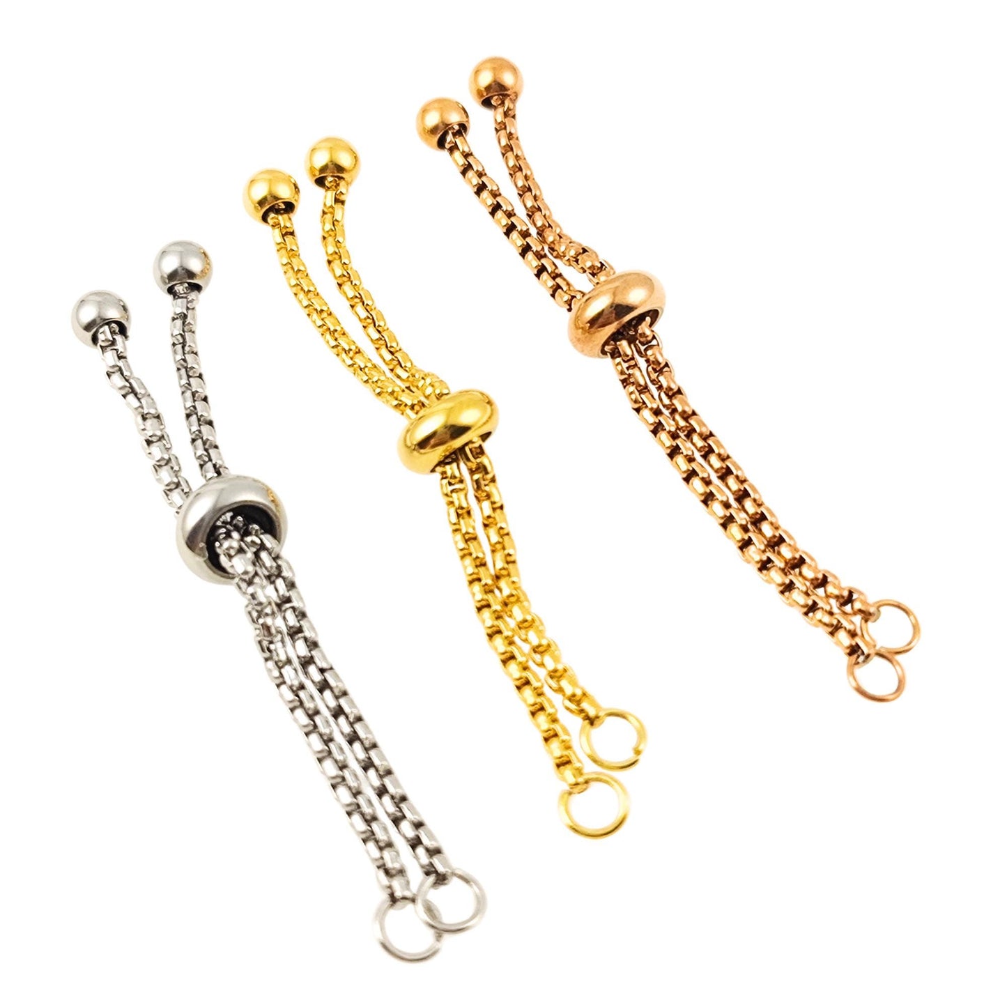 5cm Long 1.8mm Stainless Steel Adjustable Bolo Bracelet for Jewelry Making, Waterproof Slider Clasp Box Chain Blank Semi Finished Supplies