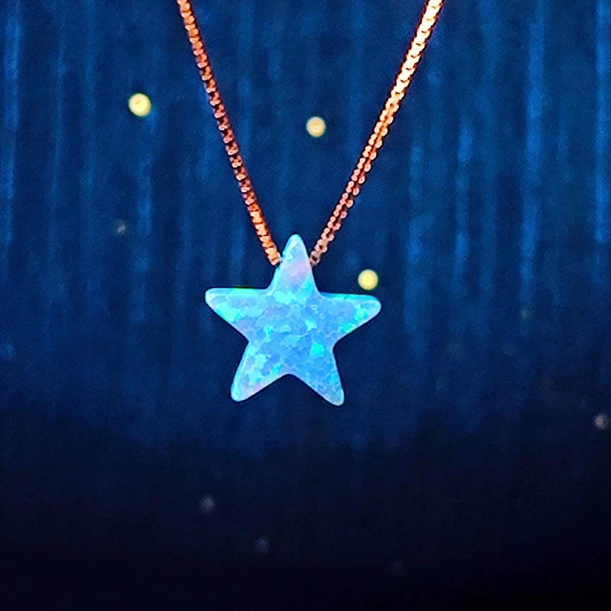 Opal Star Necklace Fire Opal Star Charm Pendant Sterling Silver Box Necklace White, Blue, Dark Blue Options