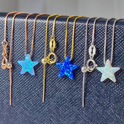 Opal Star Necklace Fire Opal Star Charm Pendant Sterling Silver Box Necklace White, Blue, Dark Blue Options