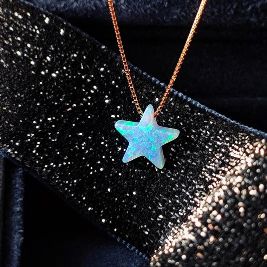 Opal Star Necklace Fire Opal Star Charm Pendant Sterling Silver Box Necklace White, Blue, Dark Blue Options