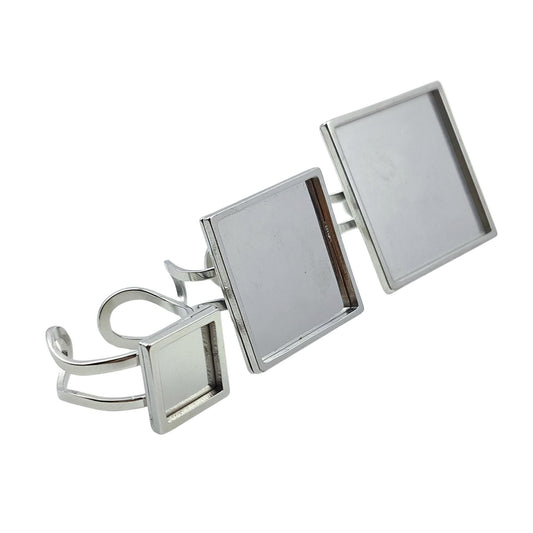 10pcs Stainless Steel 316L Square Thick Rim Ring Bezel Setting Blanks DIY Adjustable Finger Ring Base Jewelry Findings 10mm / 20mm / 25mm