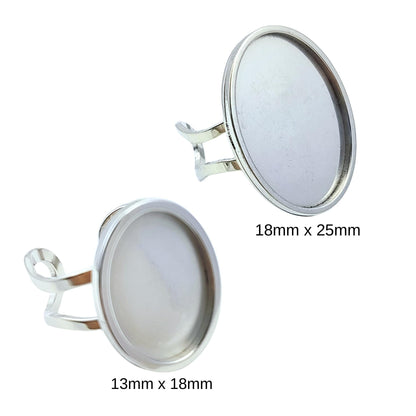 10pcs Stainless Steel Oval Thick Rim Ring Bezel Setting Blanks DIY Adjustable Finger Ring Base Cabochon Jewelry Findings 13x18mm/18x25mm