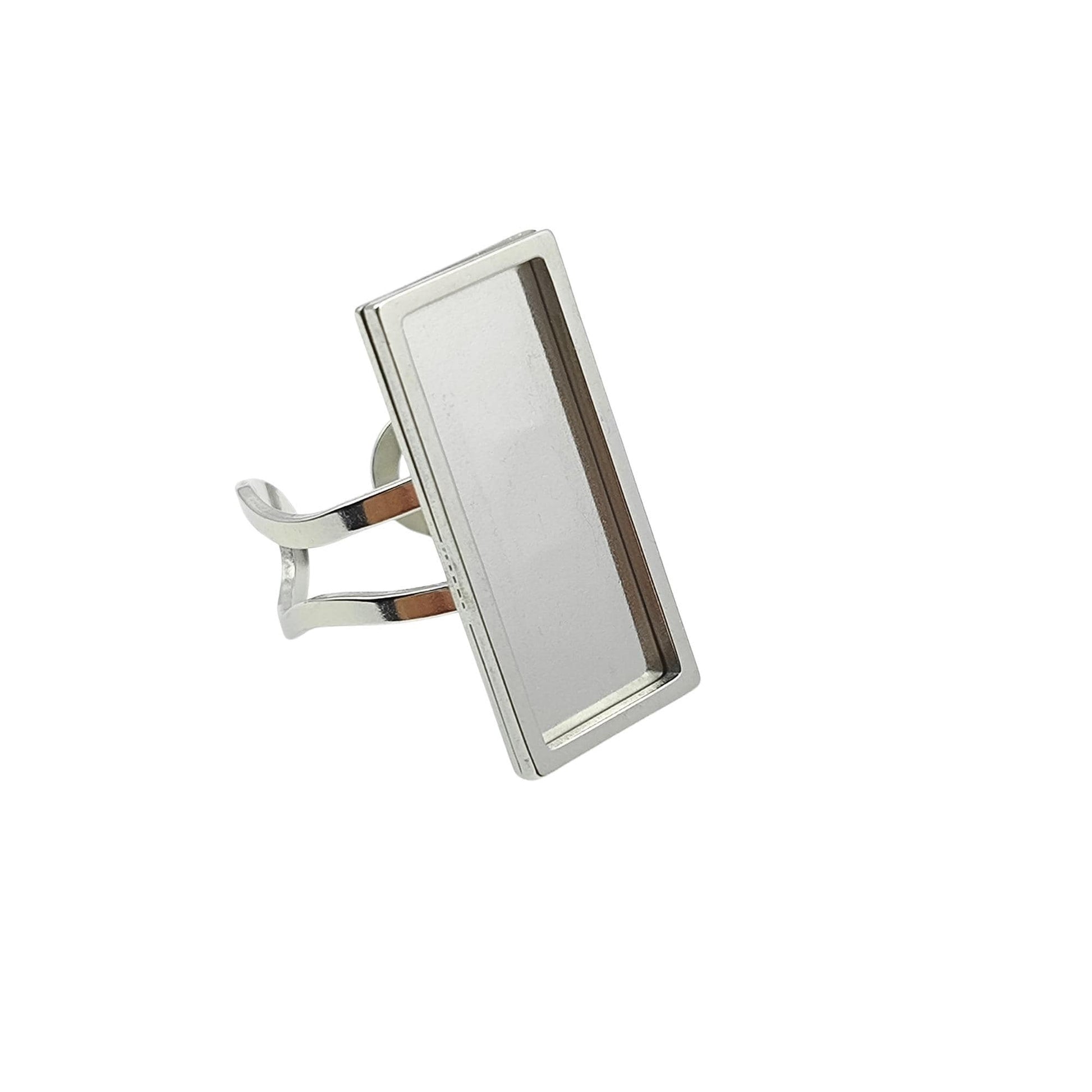 10pcs Stainless Steel 316L Rectangular Thick Rim Ring Bezel Setting Blanks DIY Adjustable Finger Ring Base Cabochon Jewelry Findings 10x25mm