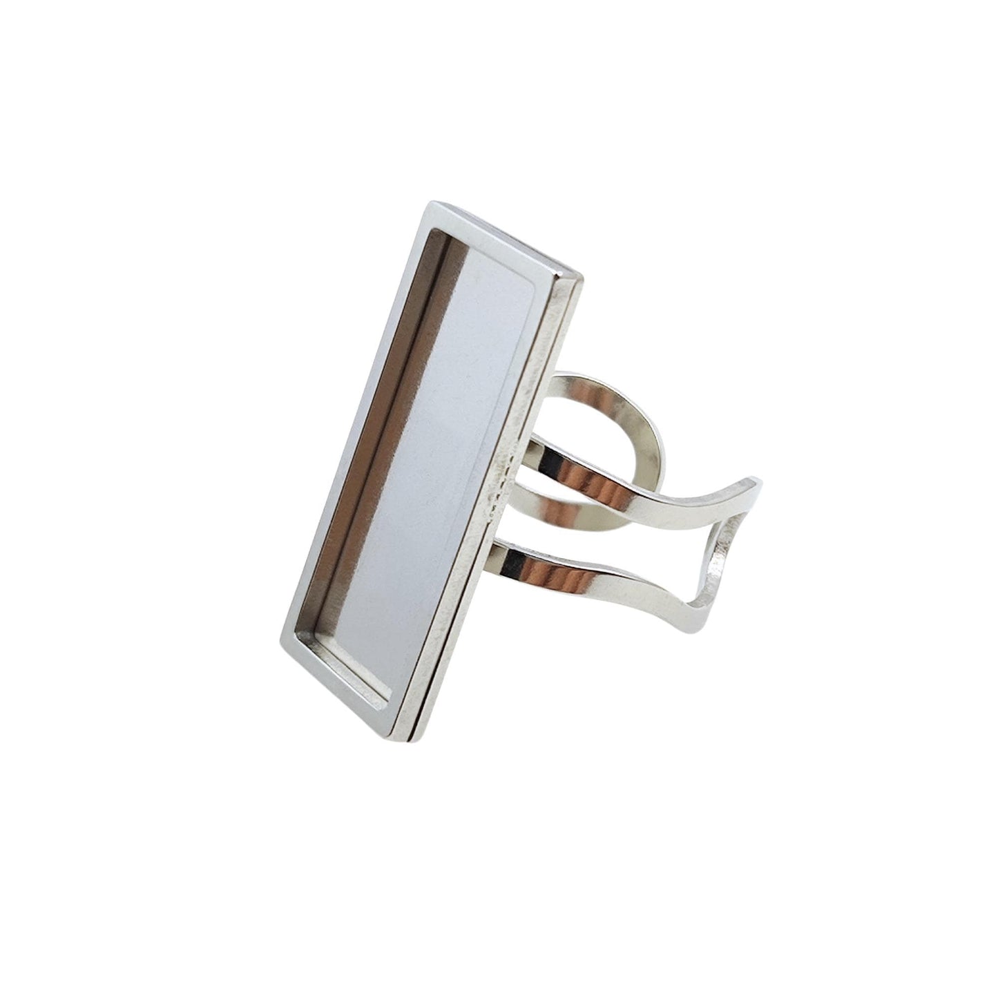 10pcs Stainless Steel 316L Rectangular Thick Rim Ring Bezel Setting Blanks DIY Adjustable Finger Ring Base Cabochon Jewelry Findings 10x25mm