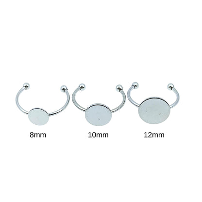 Stainless Steel DIY Finger Ring Blanks, 8-12mm Bezel Setting (10/30pcs)
