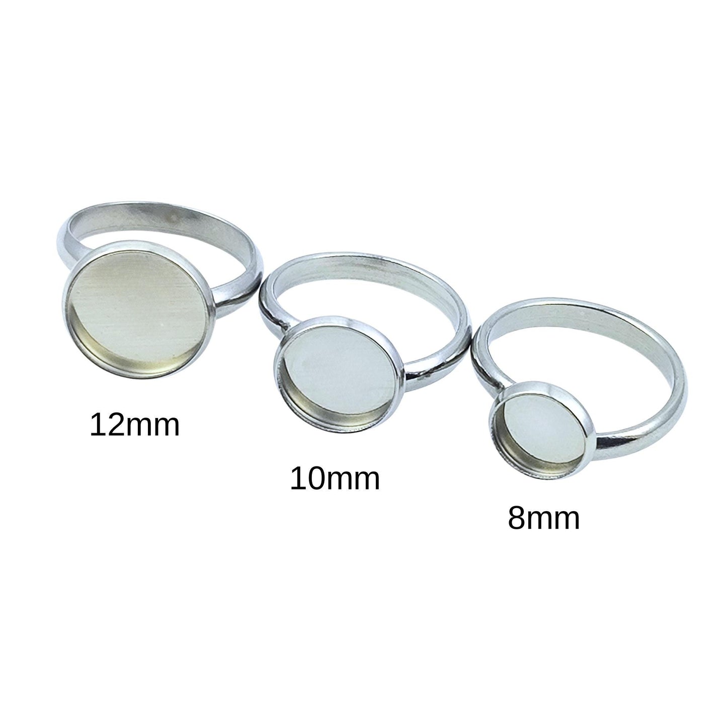 Stainless Steel Bezel Ring Blank, DIY Jewelry Findings (8mm to 12mm)
