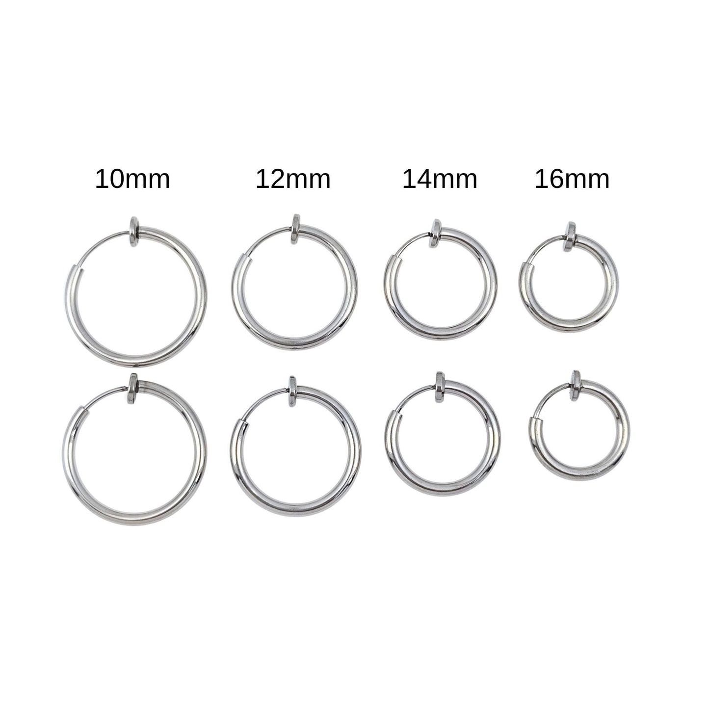 10pcs Stainless Steel Clip-on Hoop Earrings, No Pierce Jewelry