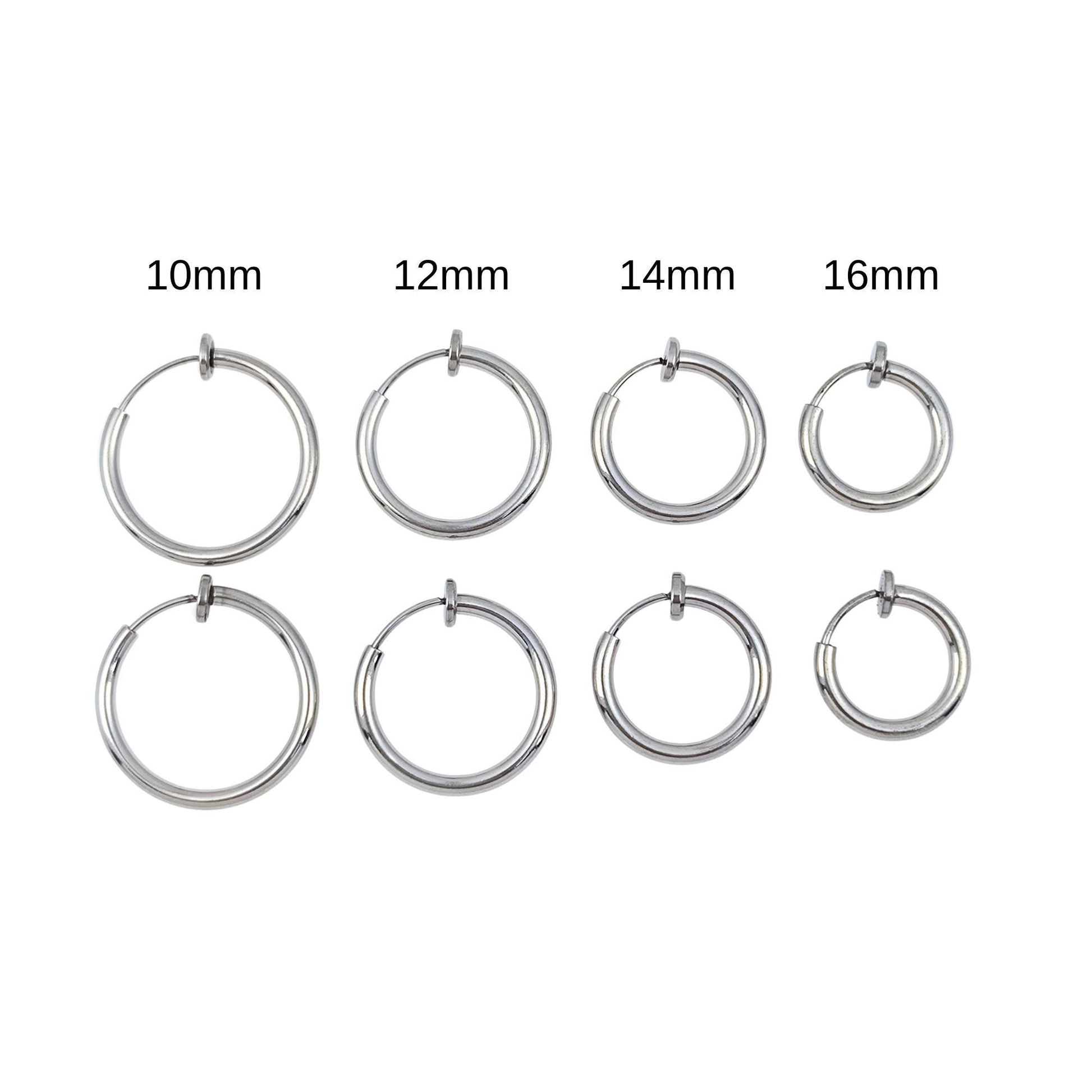 10pcs Stainless Steel Clip-on Hoop Earrings, No Pierce Jewelry
