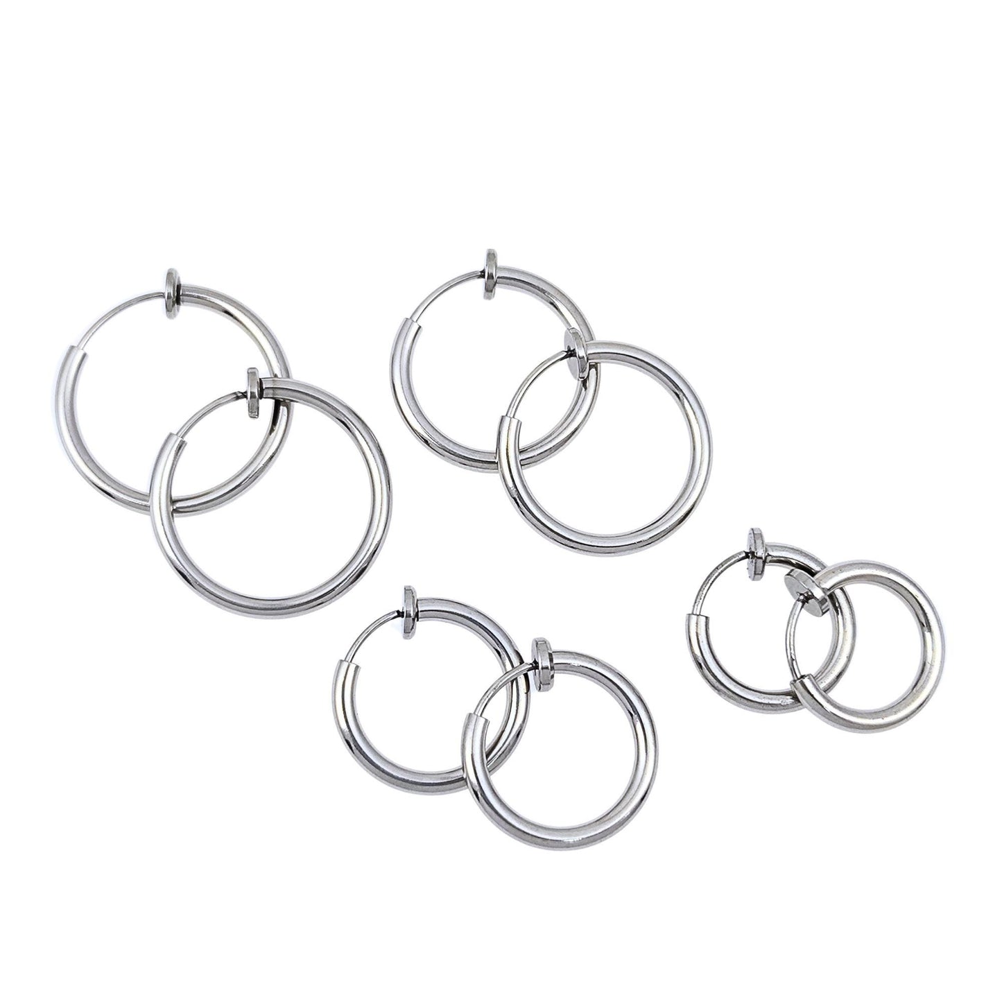 10pcs Stainless Steel Clip-on Hoop Earrings, No Pierce Jewelry