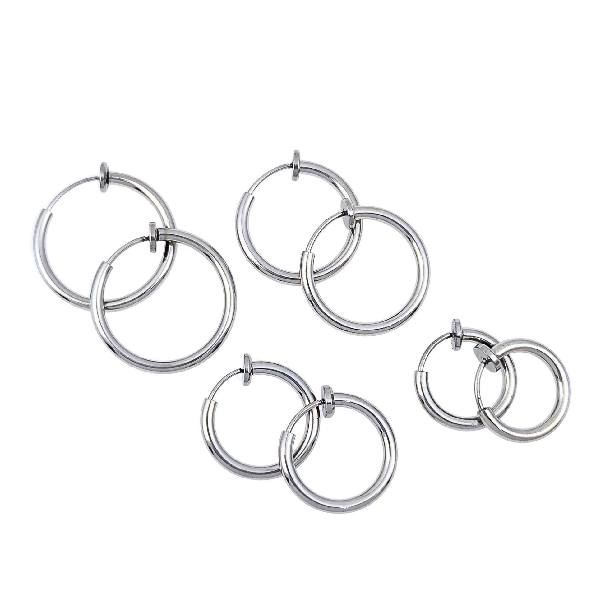 10pcs Stainless Steel Clip-on Hoop Earrings, No Pierce Jewelry