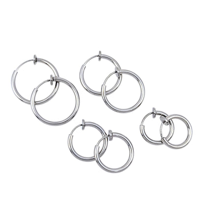 10pcs Stainless Steel Clip-on Hoop Earrings, No Pierce Jewelry
