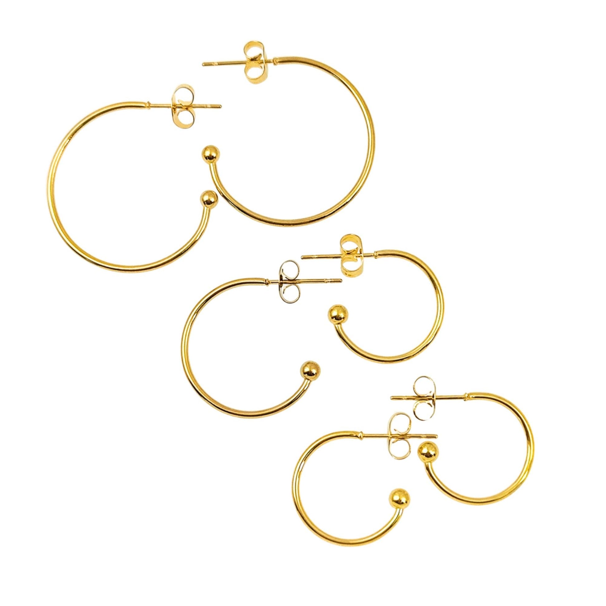 10pcs 15/20/25mm Gold Plated Stainless Steel Hoop C Shape Ball End Earrings Classic Earrings Lightweight Hoop Earrings With Backs DIY