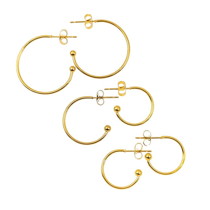 10pcs 15/20/25mm Gold Plated Stainless Steel Hoop C Shape Ball End Earrings Classic Earrings Lightweight Hoop Earrings With Backs DIY