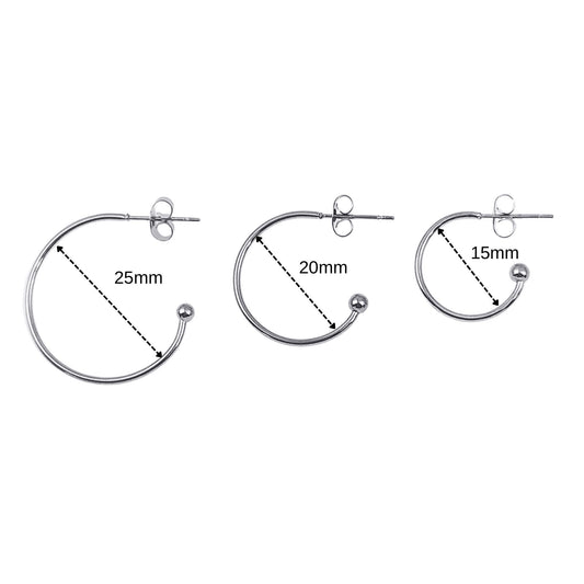 10pcs 15/20/25mm Stainless Steel Hoop C Shape Ball End Earrings Classic Earrings Lightweight Hoop Earrings With Backs DIY