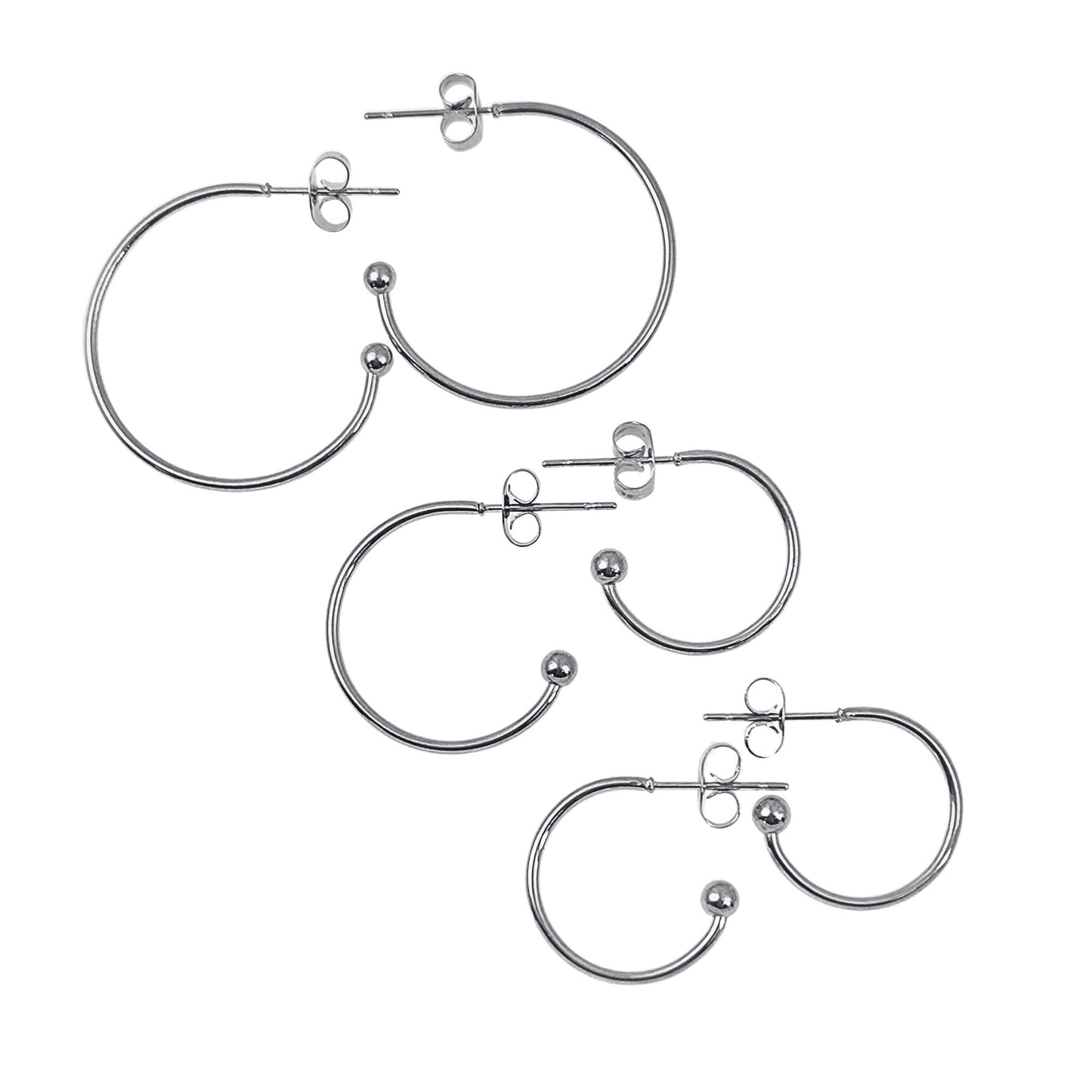 10pcs 15/20/25mm Stainless Steel Hoop C Shape Ball End Earrings Classic Earrings Lightweight Hoop Earrings With Backs DIY