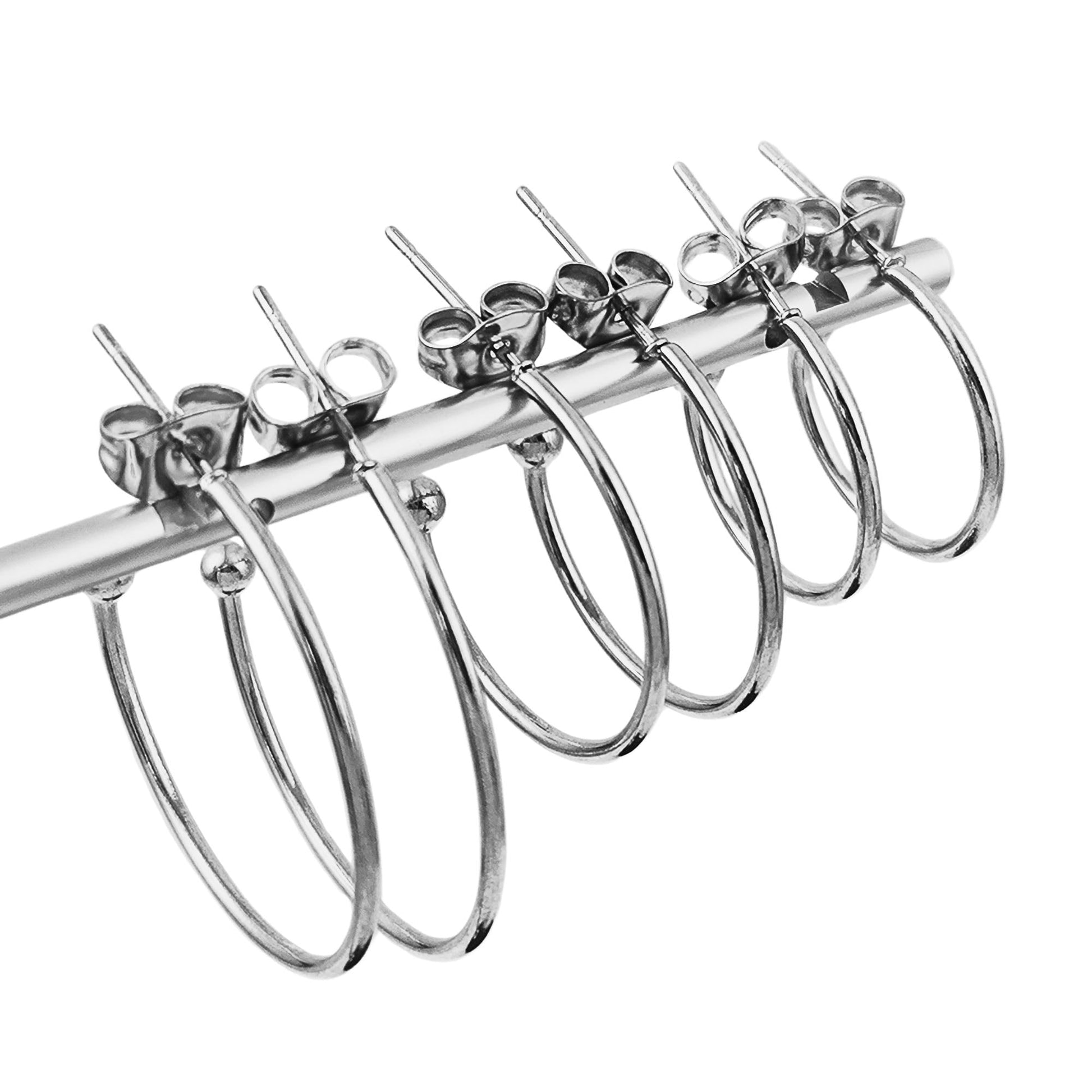 10pcs 15/20/25mm Stainless Steel Hoop C Shape Ball End Earrings Classic Earrings Lightweight Hoop Earrings With Backs DIY