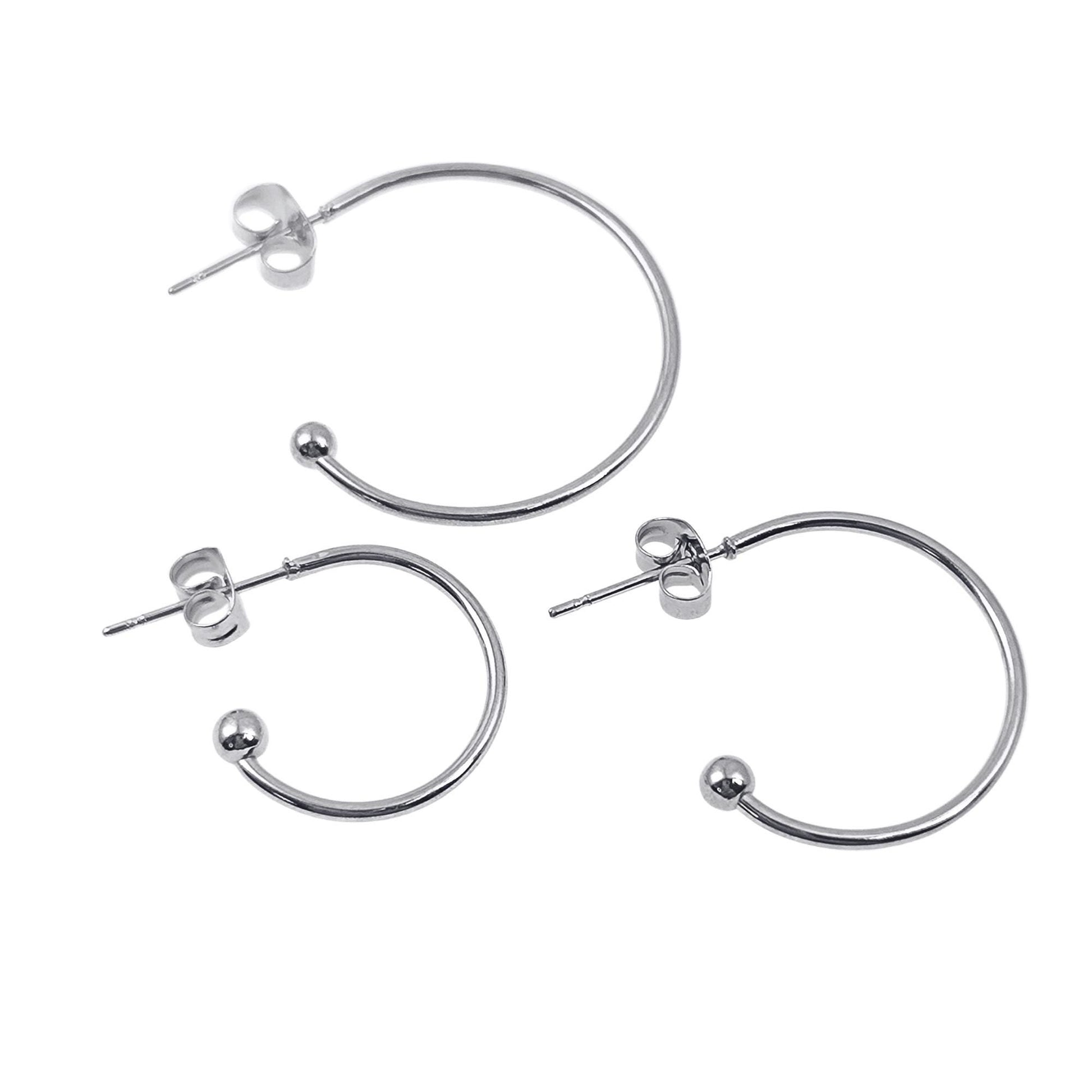 10pcs 15/20/25mm Stainless Steel Hoop C Shape Ball End Earrings Classic Earrings Lightweight Hoop Earrings With Backs DIY