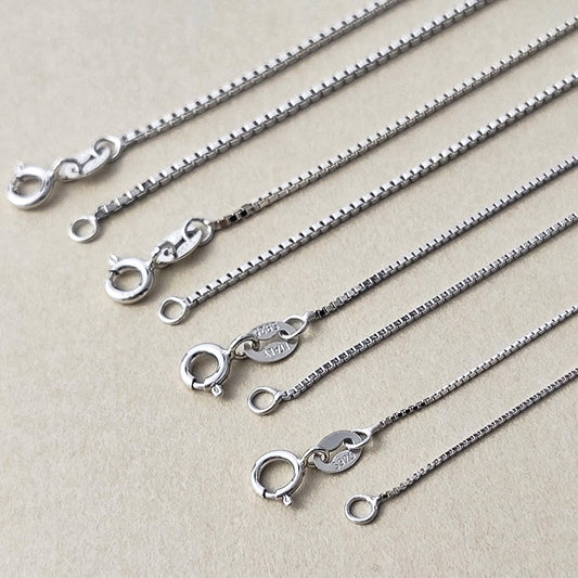 Dainty 925 Sterling Silver Blank Box Chain for Jewelry Making, Thin Finished Necklace Chain Bulk, Tarnish Resistant Artisan Supplies