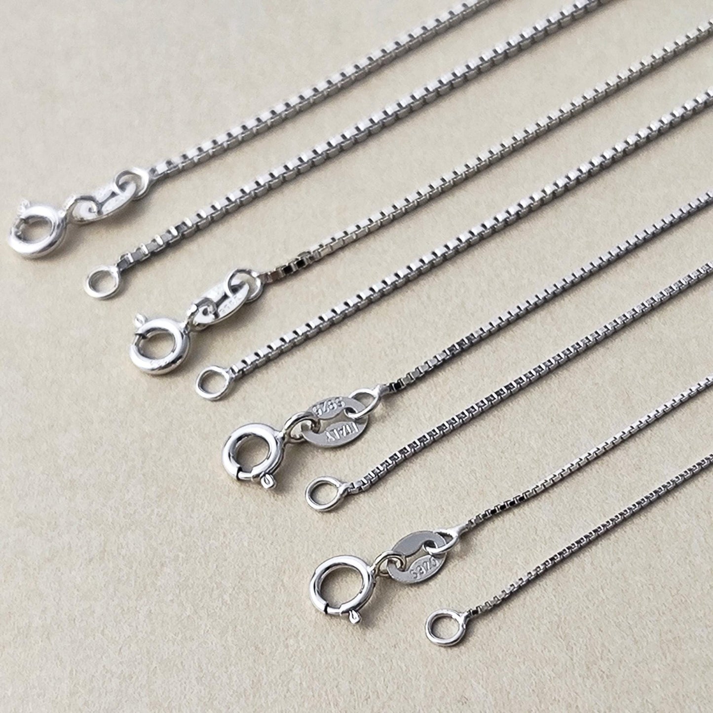 Dainty 925 Sterling Silver Blank Box Chain for Jewelry Making, Thin Finished Necklace Chain Bulk, Tarnish Resistant Artisan Supplies