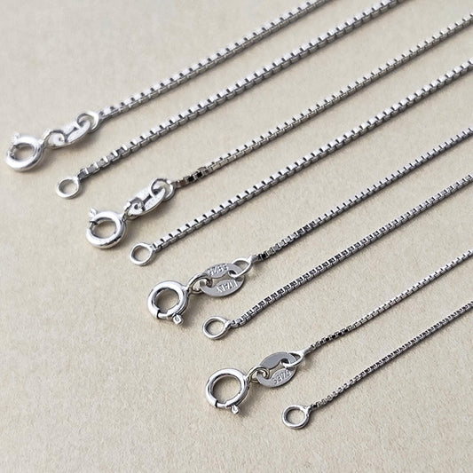 Dainty 925 Sterling Silver Blank Box Chain for Jewelry Making, Thin Finished Necklace Chain Bulk, Tarnish Resistant Artisan Supplies