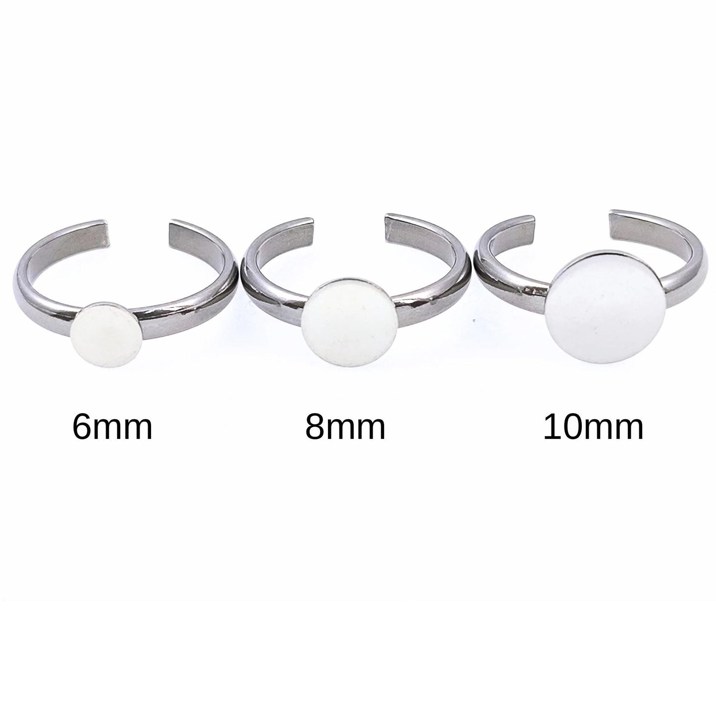 Stainless Steel Bezel Ring Blanks, 6-10mm Flat Round, DIY Jewelry Findings