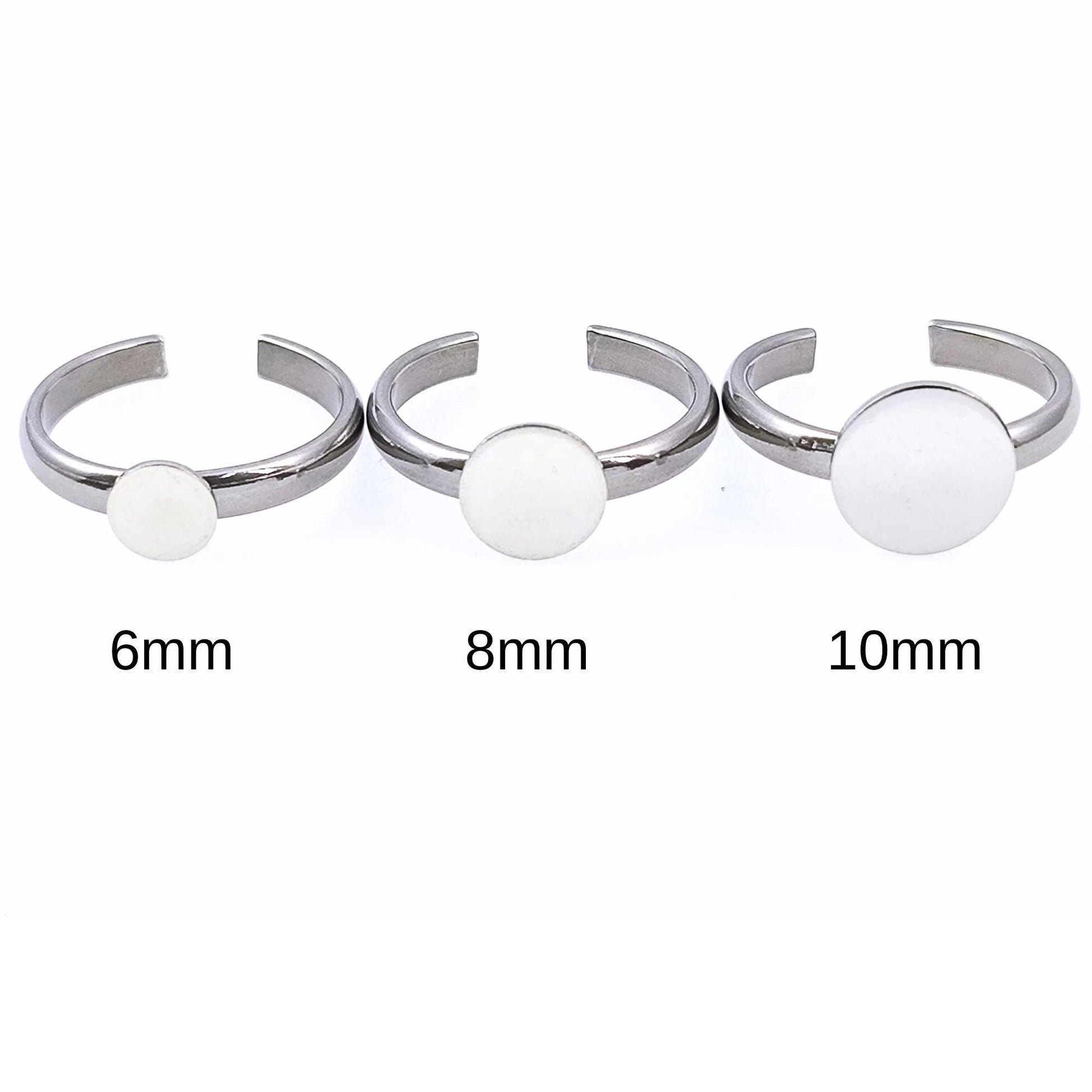 Stainless Steel Bezel Ring Blanks, 6-10mm Flat Round, DIY Jewelry Findings