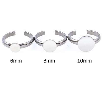 Stainless Steel Bezel Ring Blanks, 6-10mm Flat Round, DIY Jewelry Findings