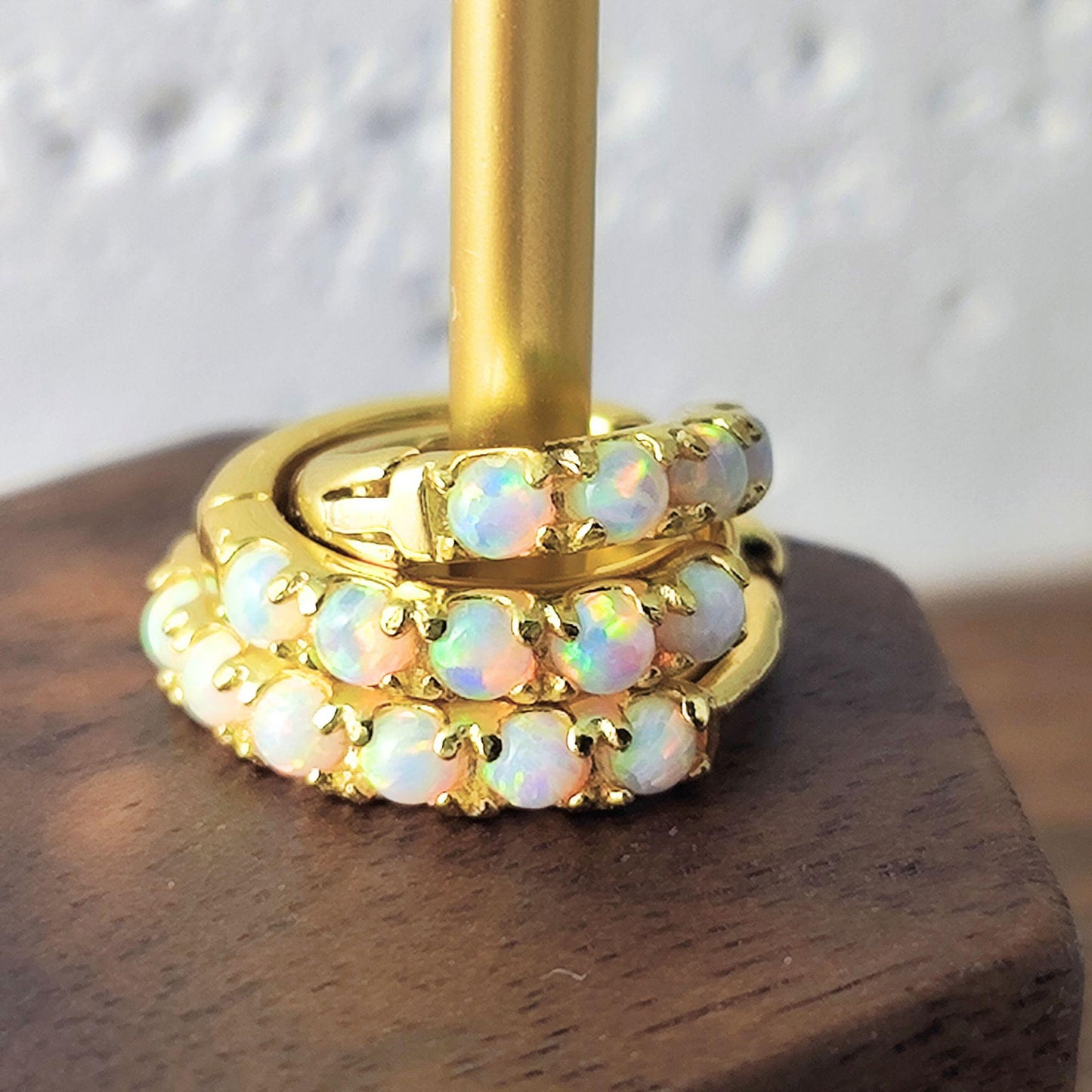 White Fire Opal Huggie Hoop Earrings, White Opal Sterling Silver Earrings, Opal Stone Hoop Earrings Option 6mm, 8mm, 10mm
