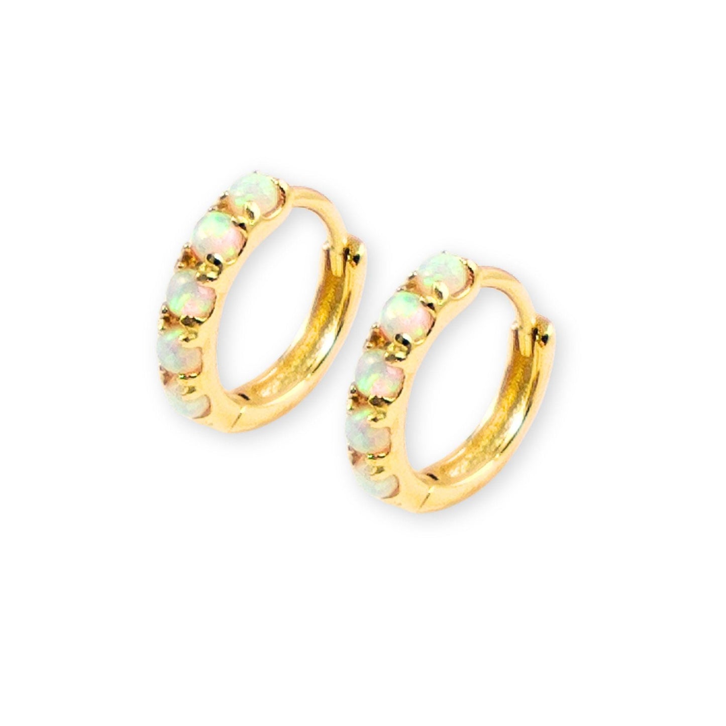 White Fire Opal Huggie Hoop Earrings, White Opal Sterling Silver Earrings, Opal Stone Hoop Earrings Option 6mm, 8mm, 10mm