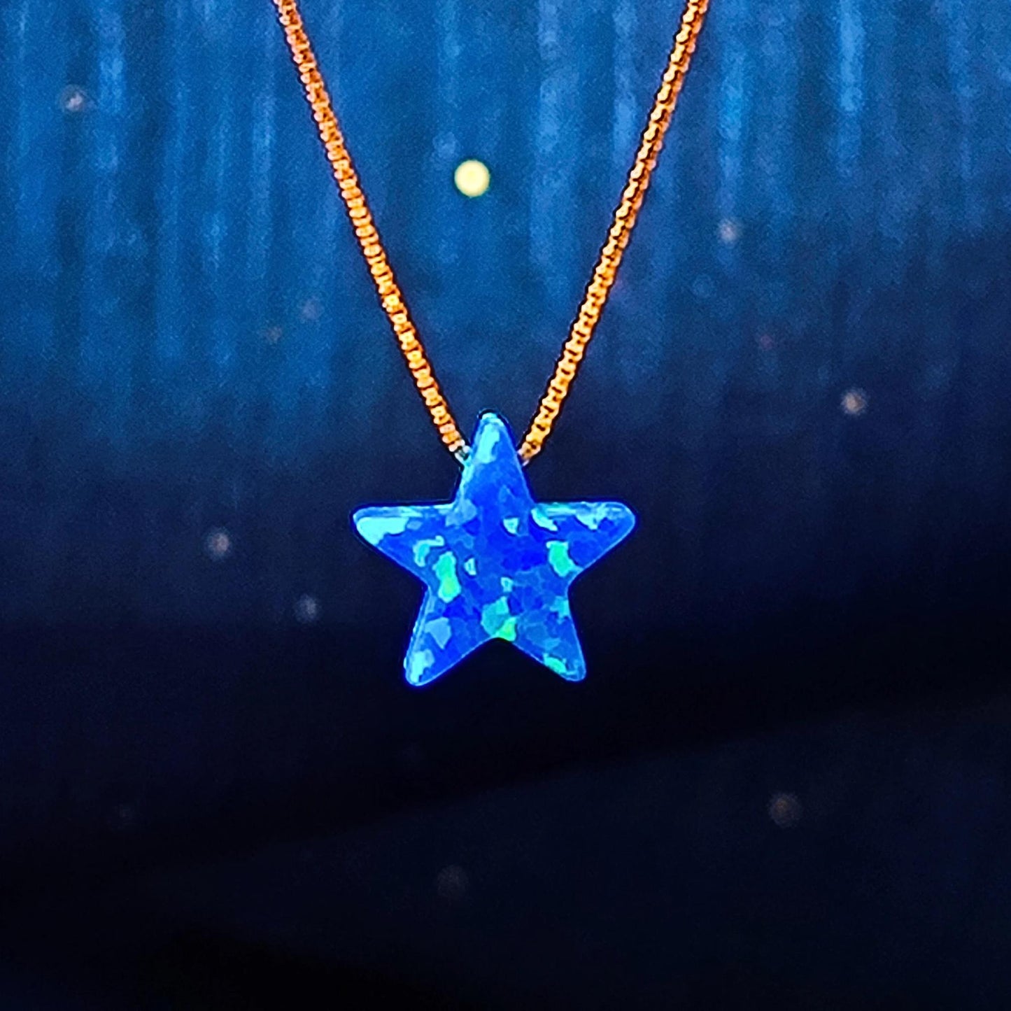 Opal Star Necklace Fire Opal Star Charm Pendant Sterling Silver Box Necklace White, Blue, Dark Blue Options