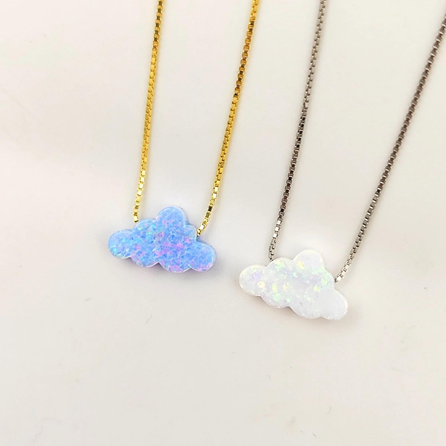 Opal Cloud Sterling Silver Necklace, Fire White Opal necklace, Fire Blue Opal Necklace Cloud Opal Necklace, Opal Cloud Pendant Necklace
