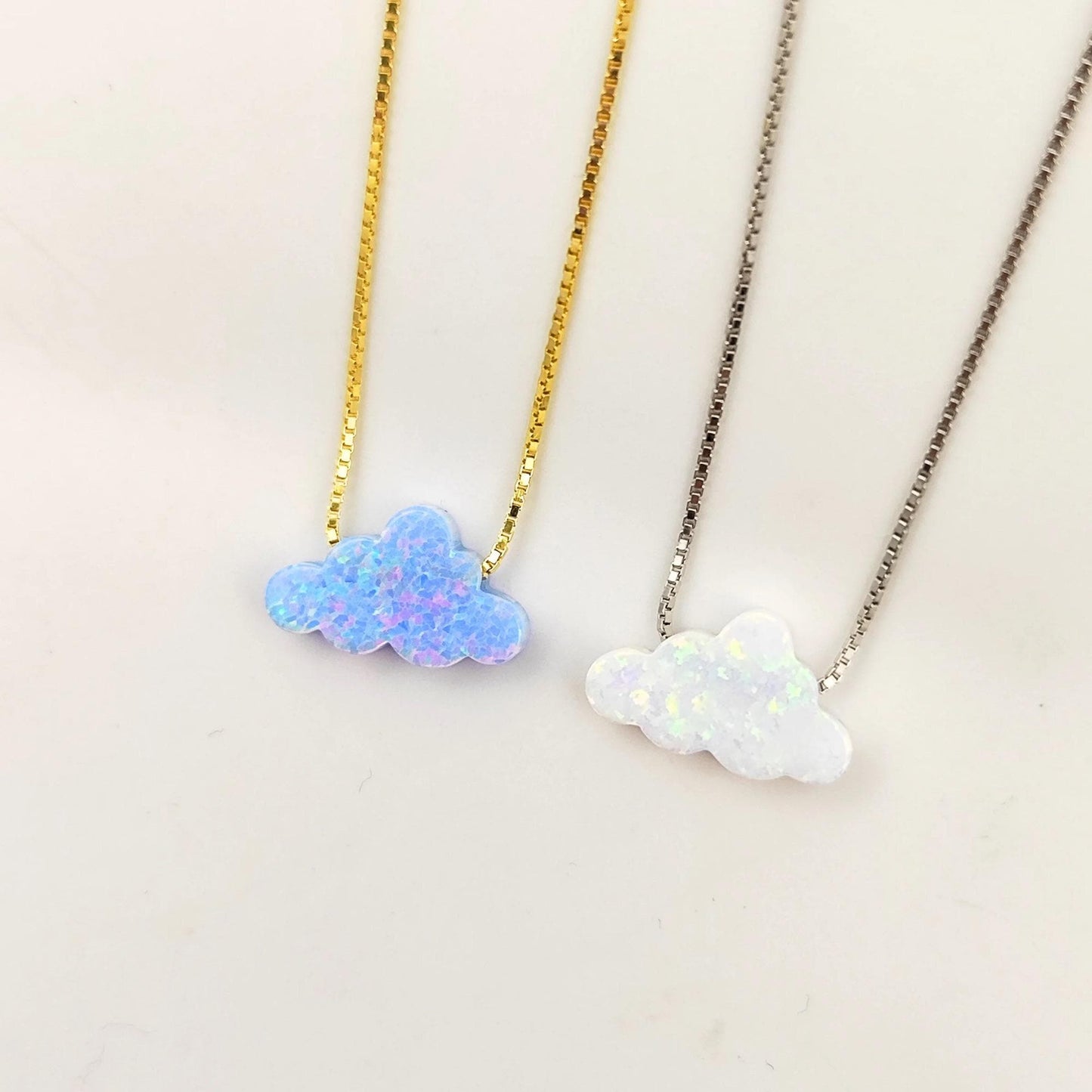 Opal Cloud Sterling Silver Necklace, Fire White Opal necklace, Fire Blue Opal Necklace Cloud Opal Necklace, Opal Cloud Pendant Necklace