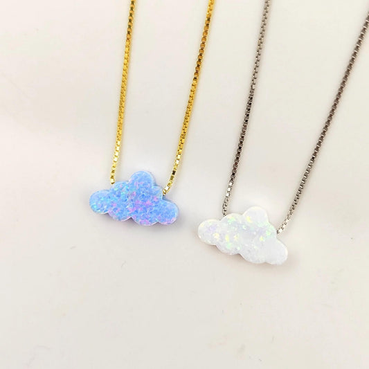 Opal Cloud Sterling Silver Necklace, Fire White Opal necklace, Fire Blue Opal Necklace Cloud Opal Necklace, Opal Cloud Pendant Necklace