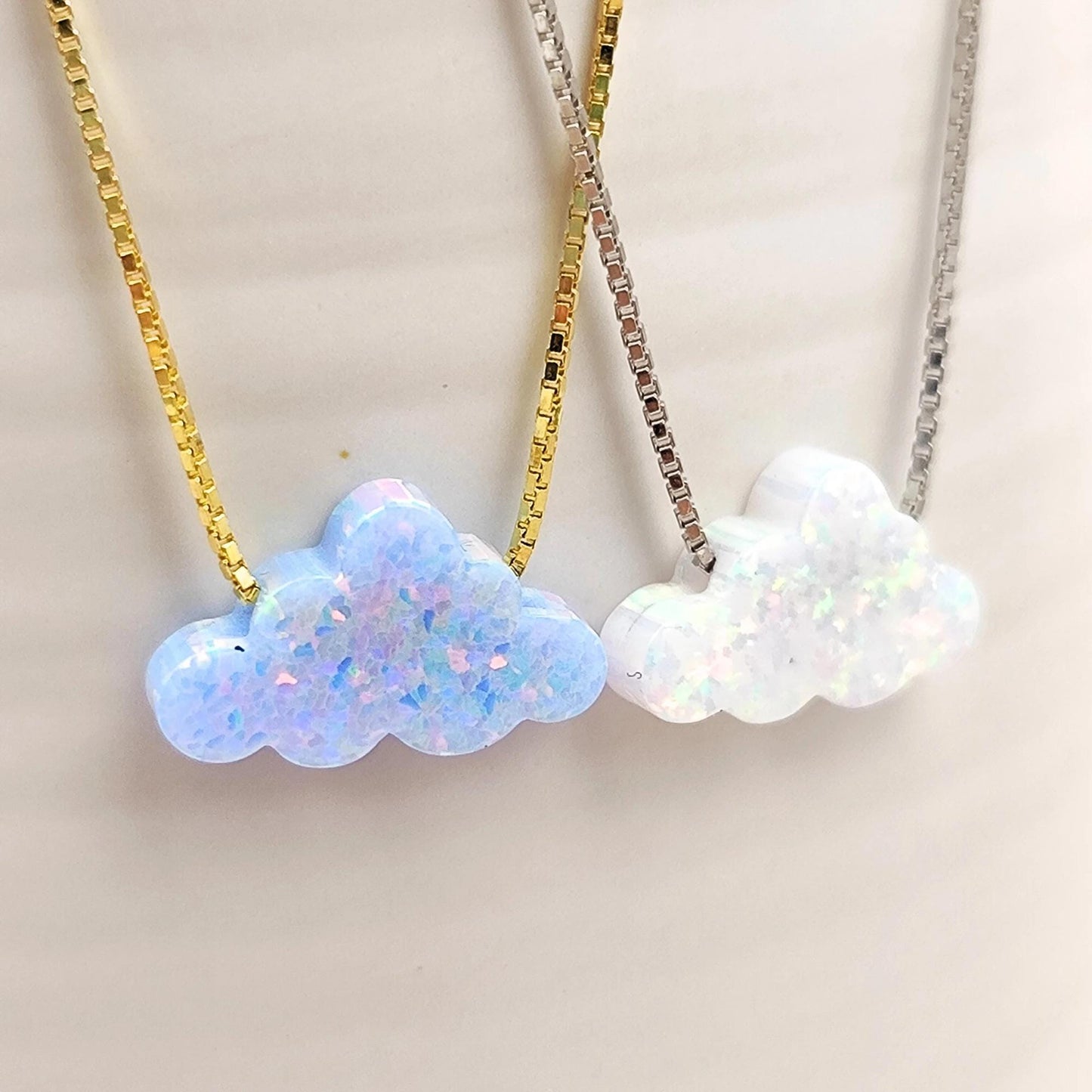 Opal Cloud Sterling Silver Necklace, Fire White Opal necklace, Fire Blue Opal Necklace Cloud Opal Necklace, Opal Cloud Pendant Necklace