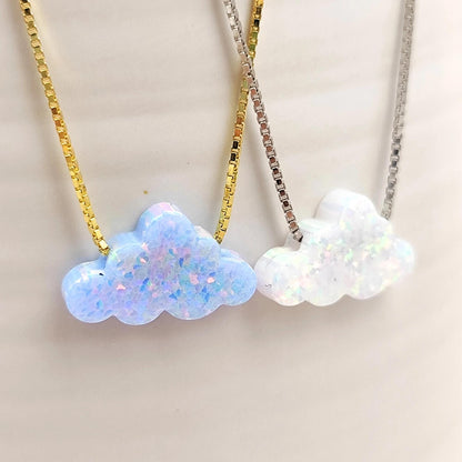 Opal Cloud Sterling Silver Necklace, Fire White Opal necklace, Fire Blue Opal Necklace Cloud Opal Necklace, Opal Cloud Pendant Necklace