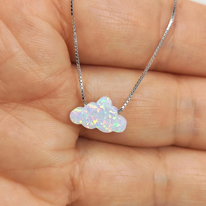 Opal Cloud Sterling Silver Necklace, Fire White Opal necklace, Fire Blue Opal Necklace Cloud Opal Necklace, Opal Cloud Pendant Necklace