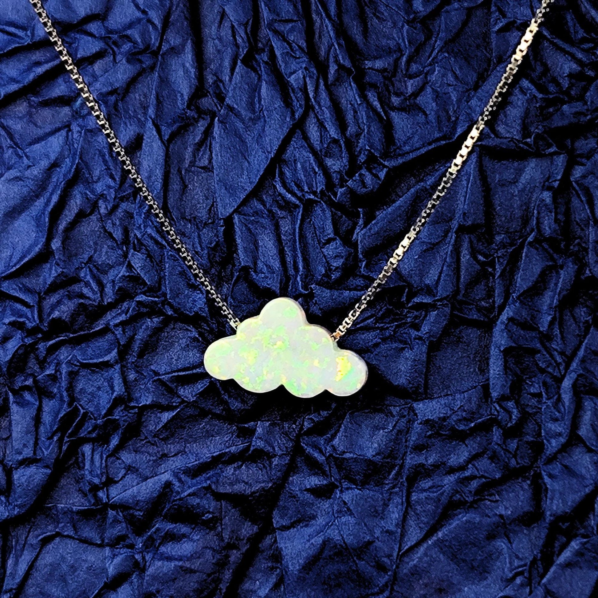 Opal Cloud Sterling Silver Necklace, Fire White Opal necklace, Fire Blue Opal Necklace Cloud Opal Necklace, Opal Cloud Pendant Necklace